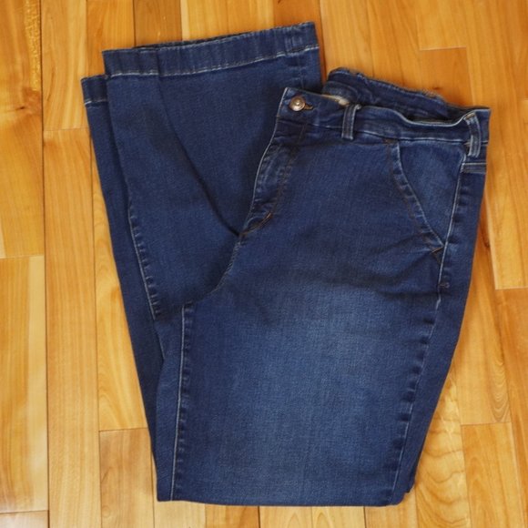 Duluth Trading‎ Co Dark Wash Wide Leg Jeans Size 14x31 - Picture 1 of 5